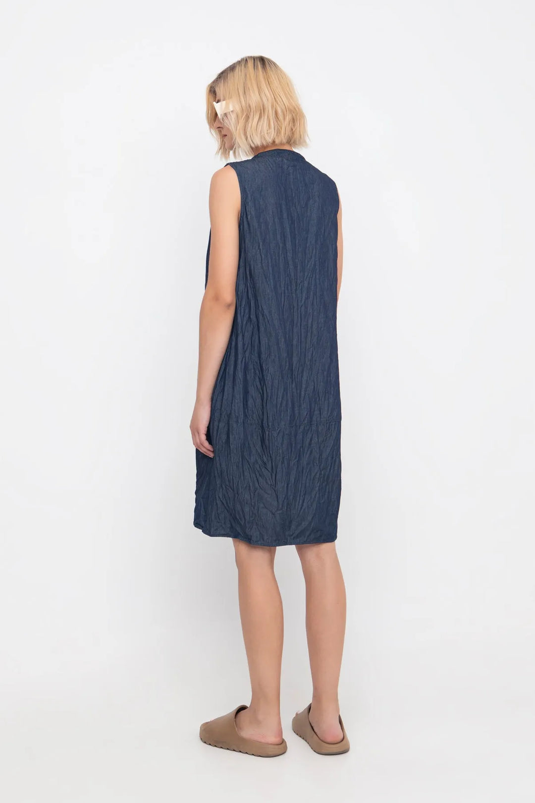 Ozai N Ku Button-Tab Crinkle Dress, Denim