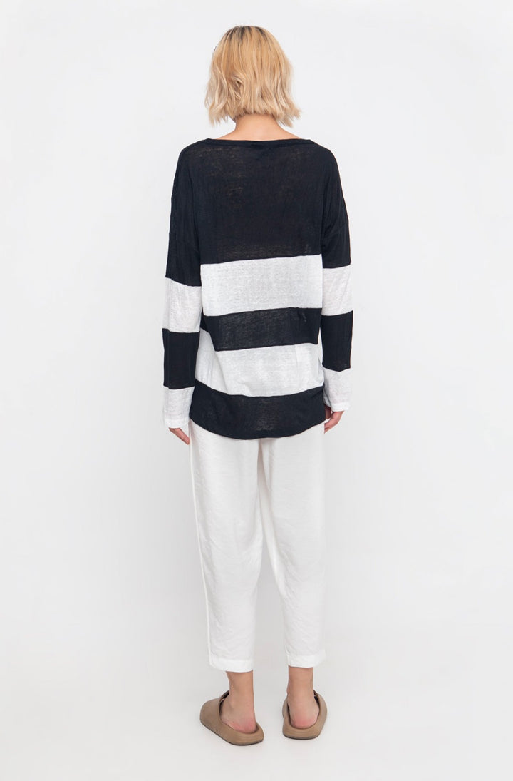 Ozai N Ku Block Linen Sweater, Black/white