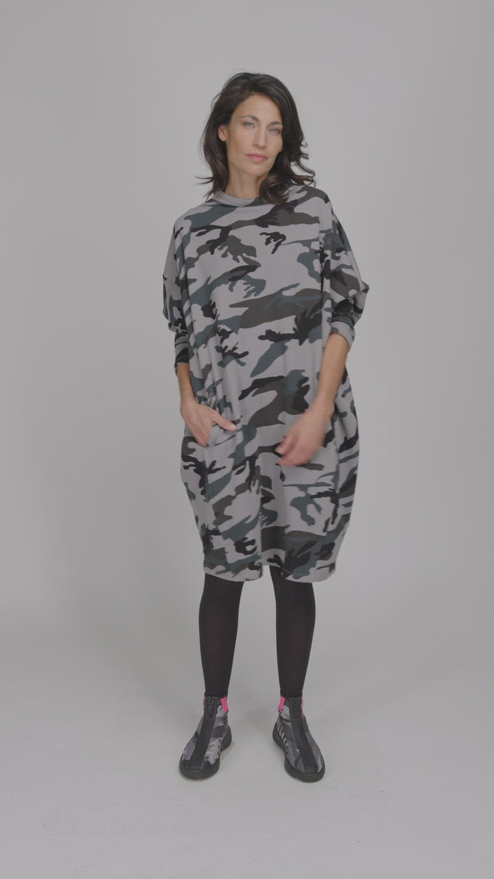 Urban Dolman Dress, Grey Camo