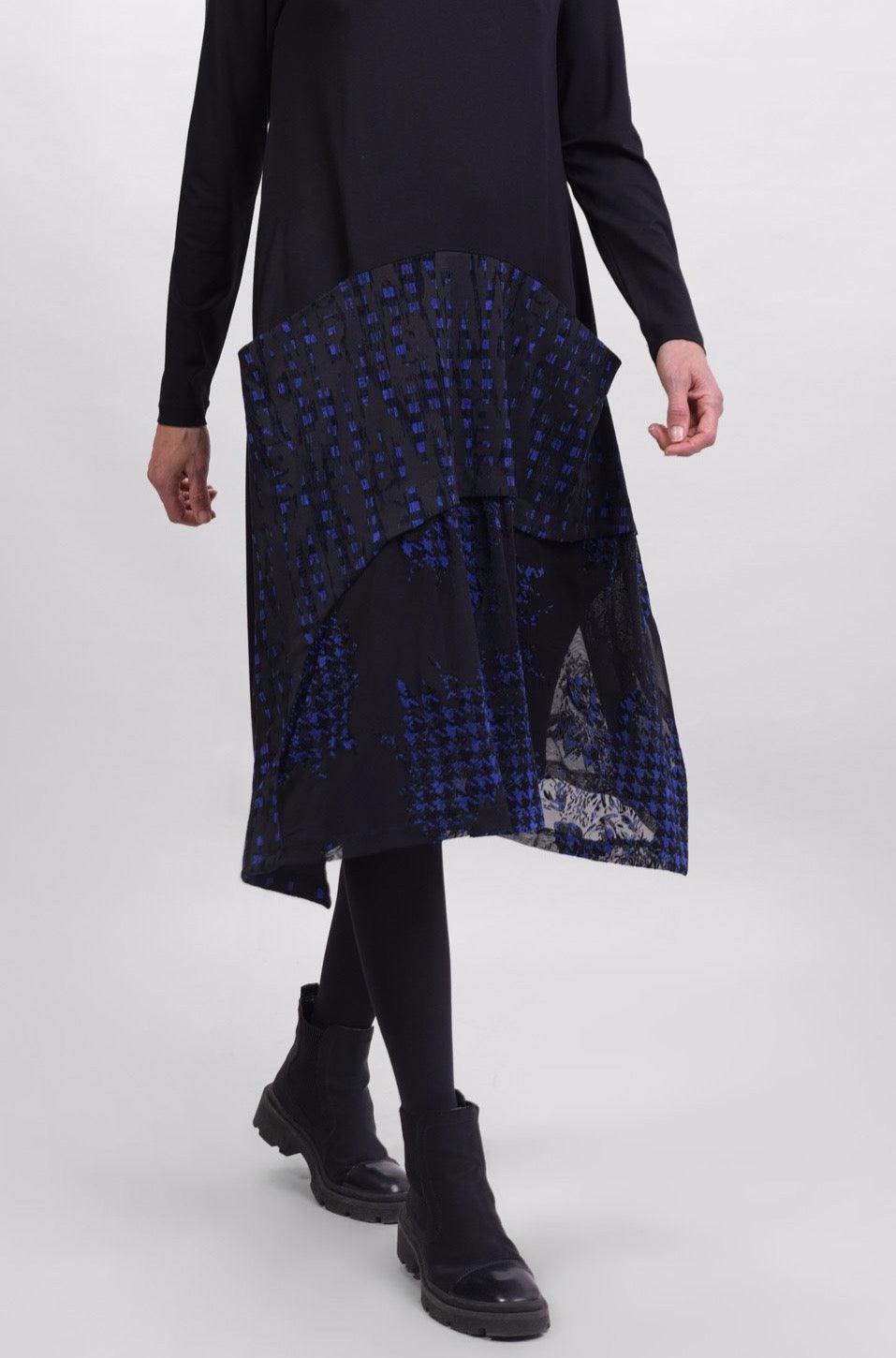 Floral Check Swing Dress, Blue - Alembika Designer Women's Clothing