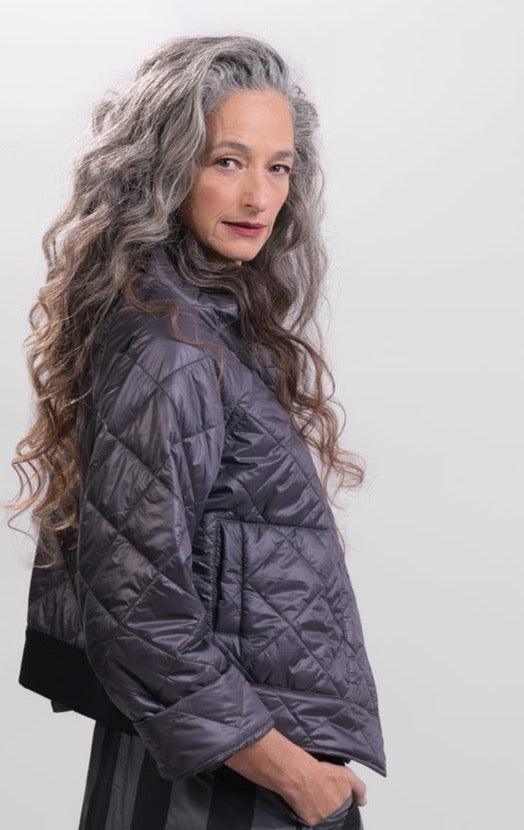 Ether Rib Trim Jacket, Grey - Alembika Designer Women's Clothing
