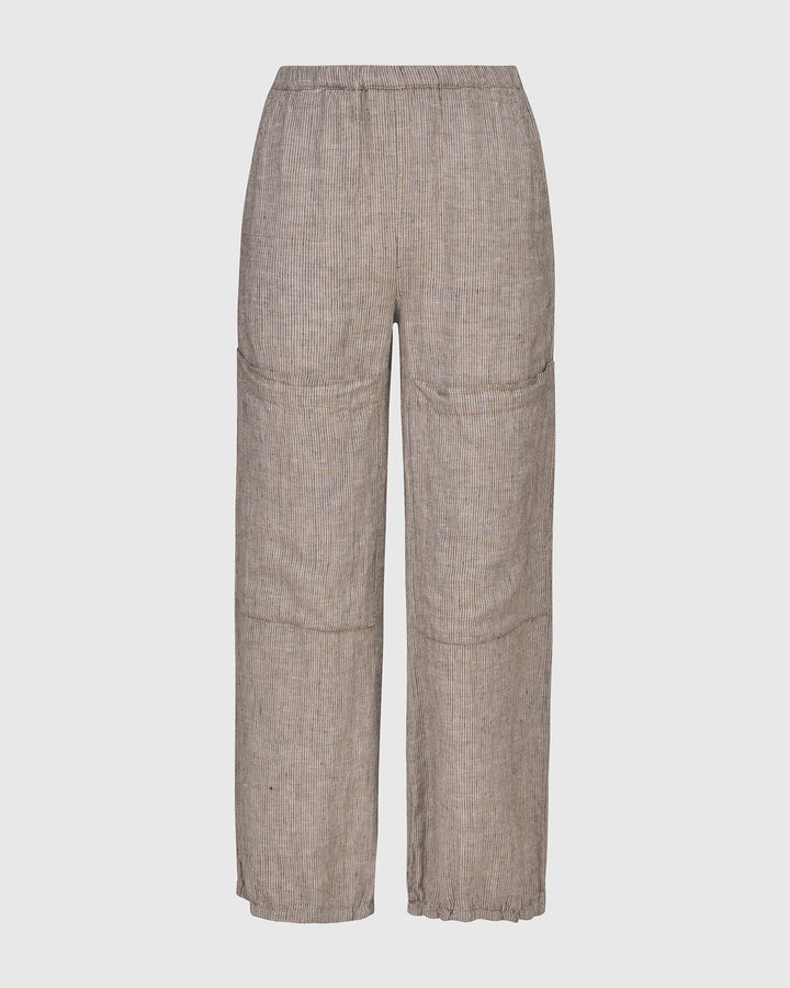 Pinstripe Linen Crop Pants, Brown