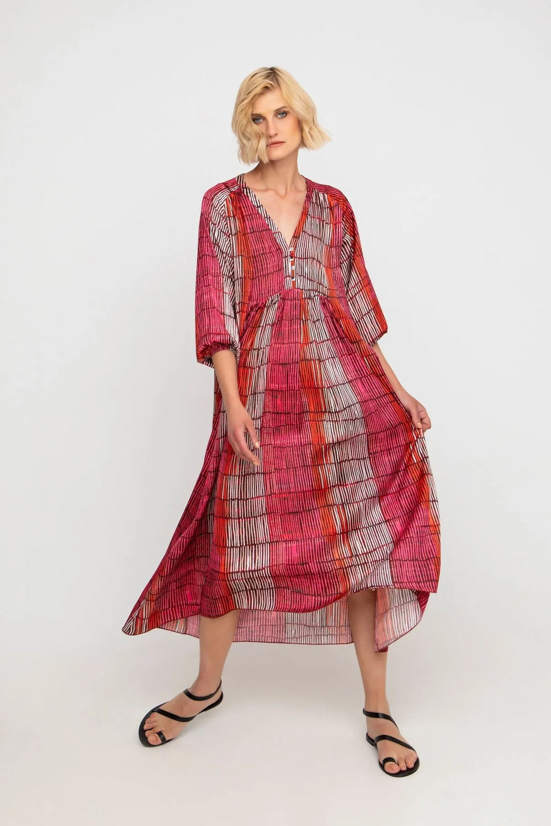Ozai N Ku Sunset Swing Maxi Dress, Fuchsia Mix – Alembika U.S