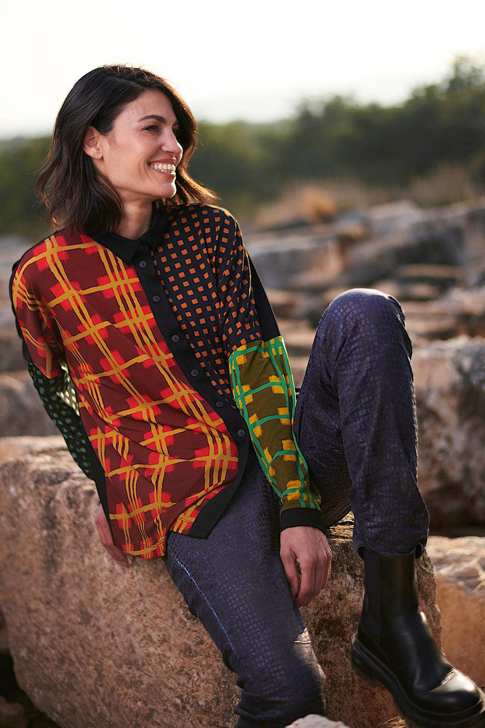 Check Blouse, Multi - Alembika Designer Women's Clothing