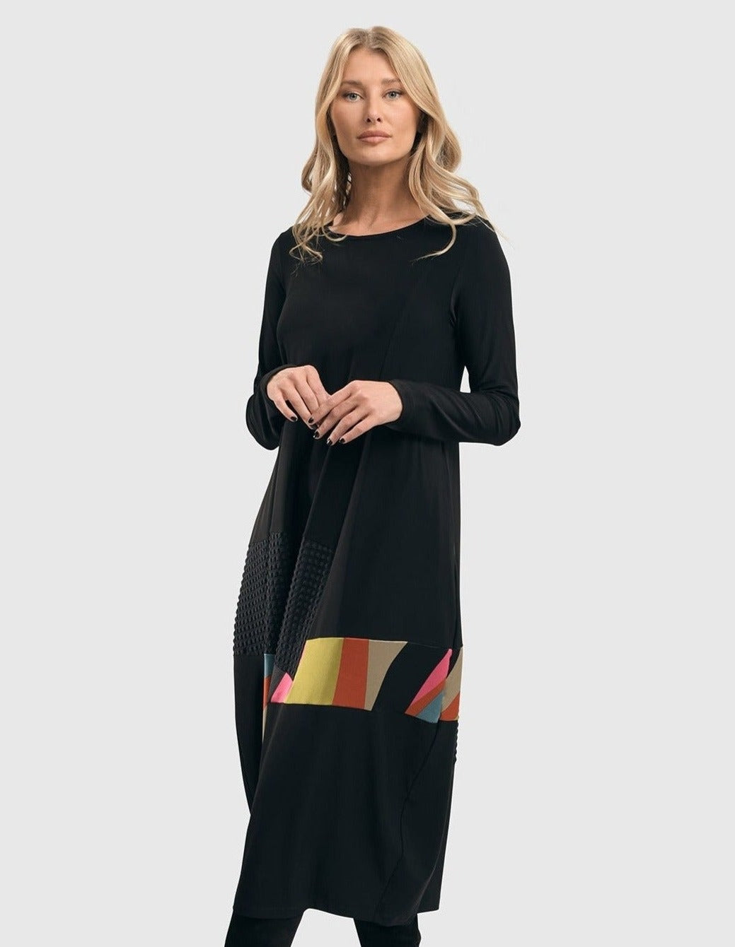 Abstract Mix Media Cocoon Dress, Multi