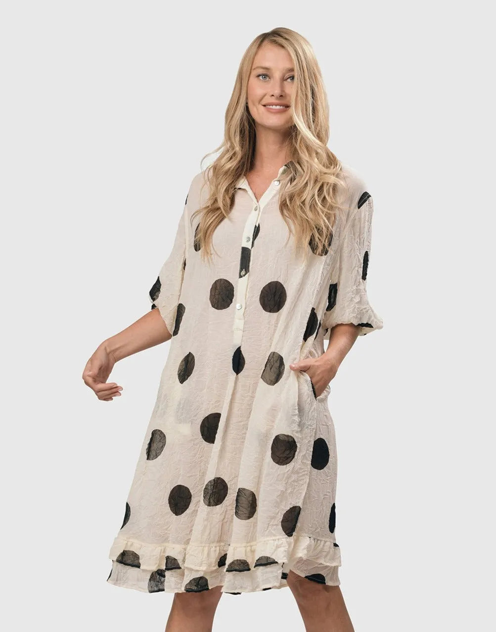 chiffon babydoll dress Moon Dot Crinkle Chiffon Babydoll Dress, Cream/black – Alembika U.S