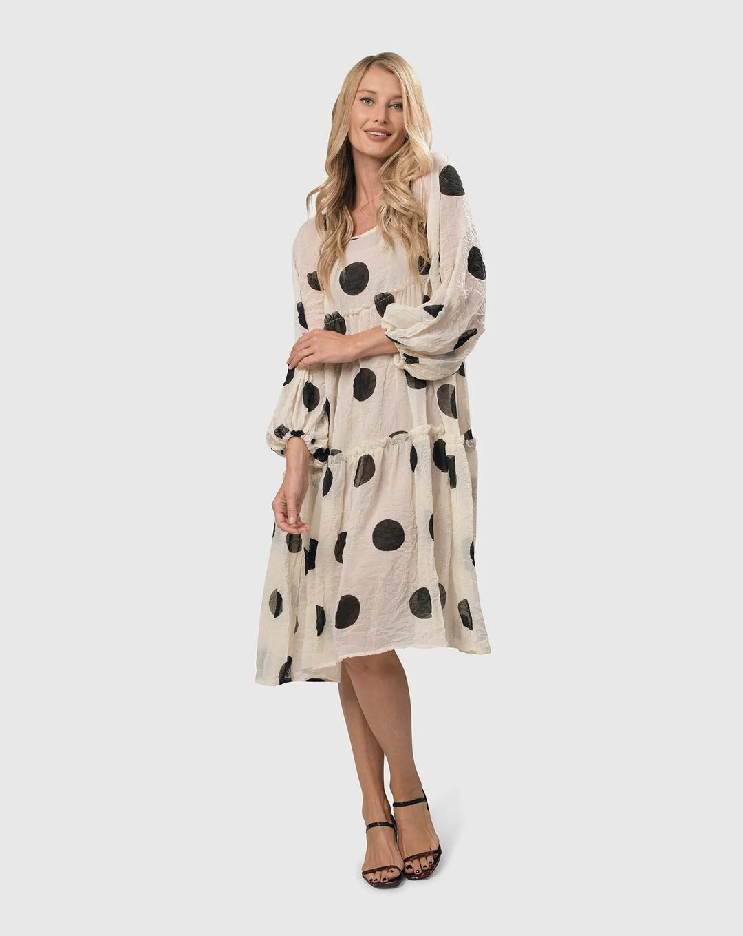 chiffon swing dress Grey Warehouse Chiffon Drop Hem High Neck Flare Sleeve Mini Swing Dress