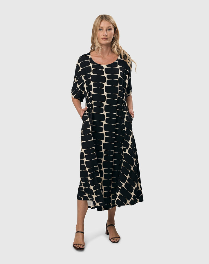 Amalfi Trapeze Dress, Black/Ivory