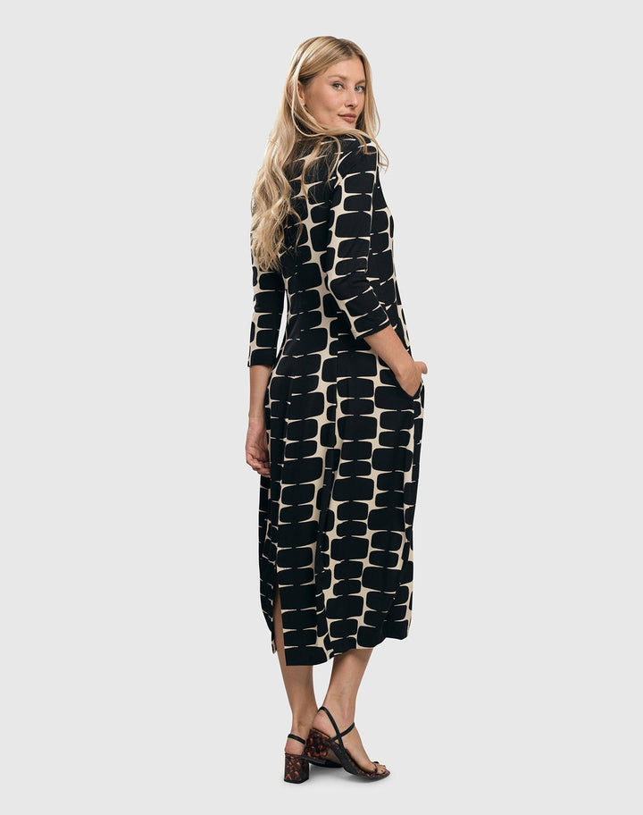 Amalfi Cocoon Midi Dress, Black/Ivory