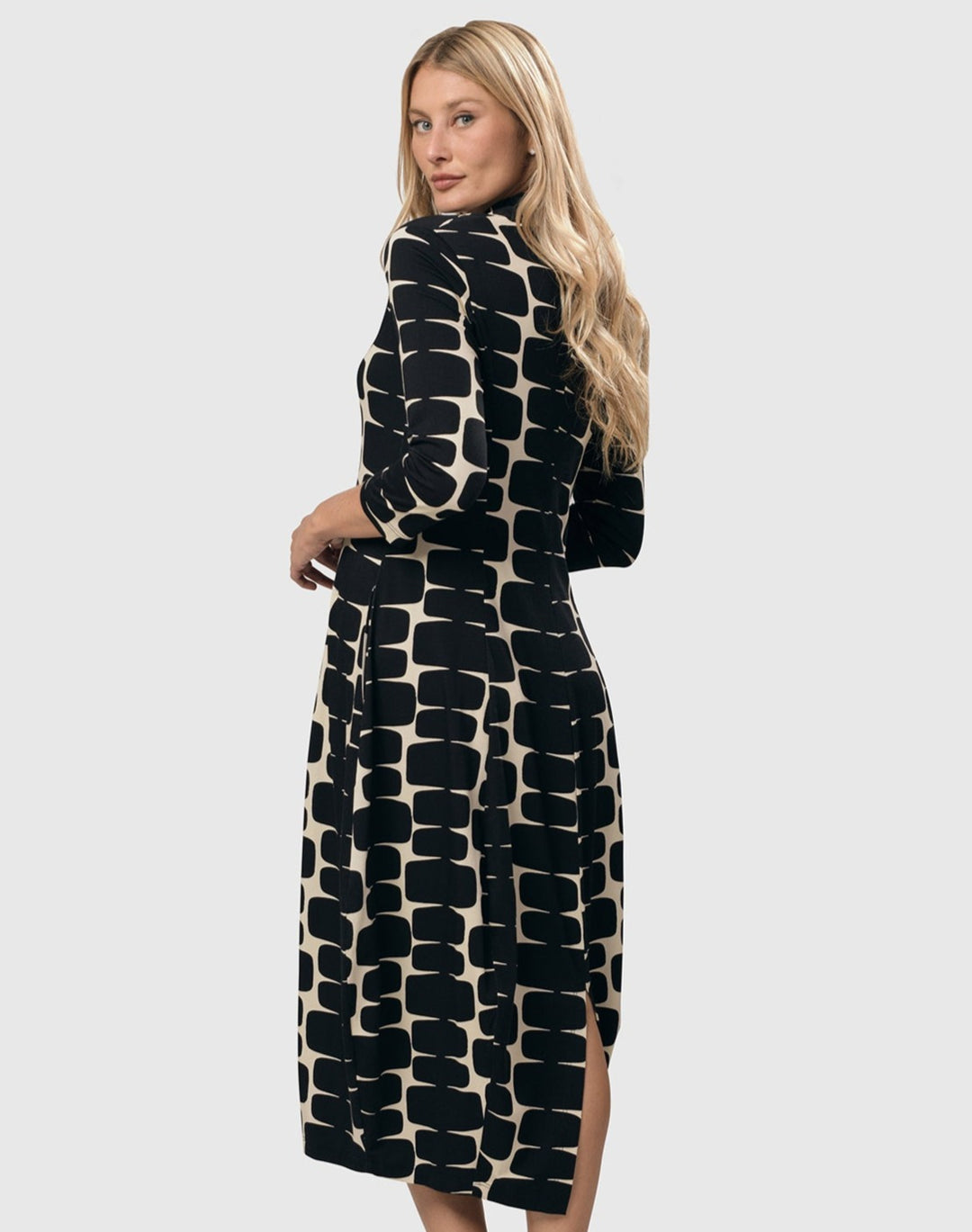 Amalfi Cocoon Midi Dress, Black/Ivory
