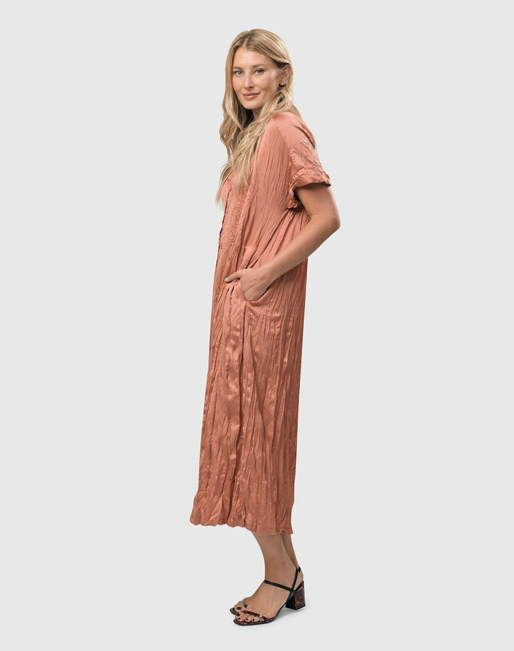 Crinkle Maxi Shirtdress, Coral