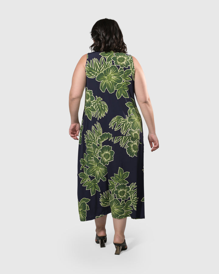 Aloha Sleeveless Maxi Dress, Royal/green