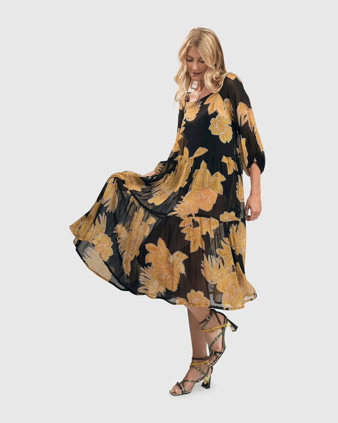 chiffon trapeze dress Maui Chiffon Trapeze Dress, Gold