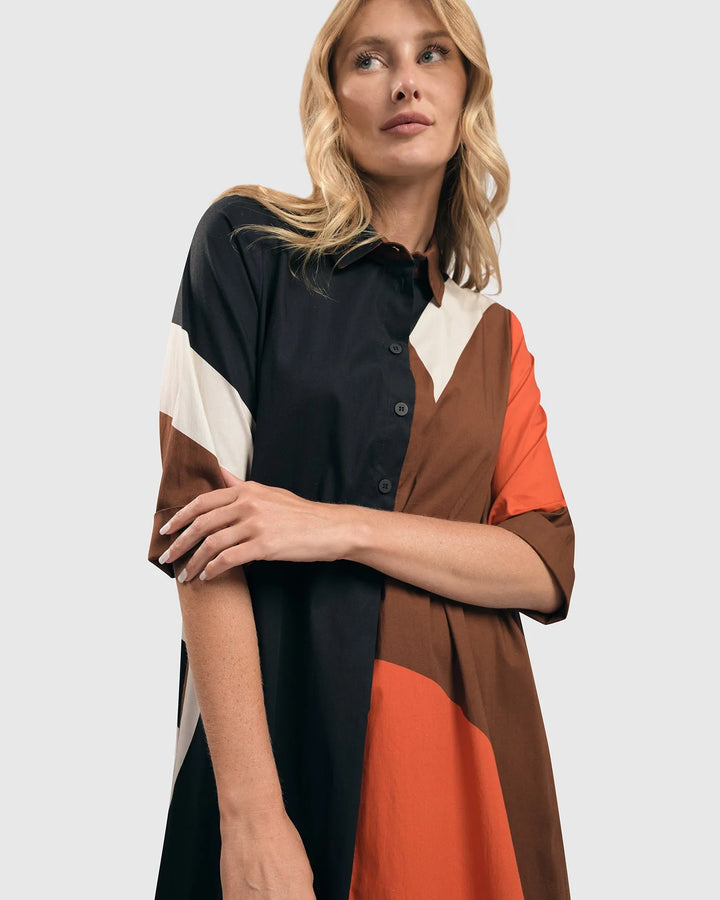 Abstract Trapeze Shirtdress, Bloom