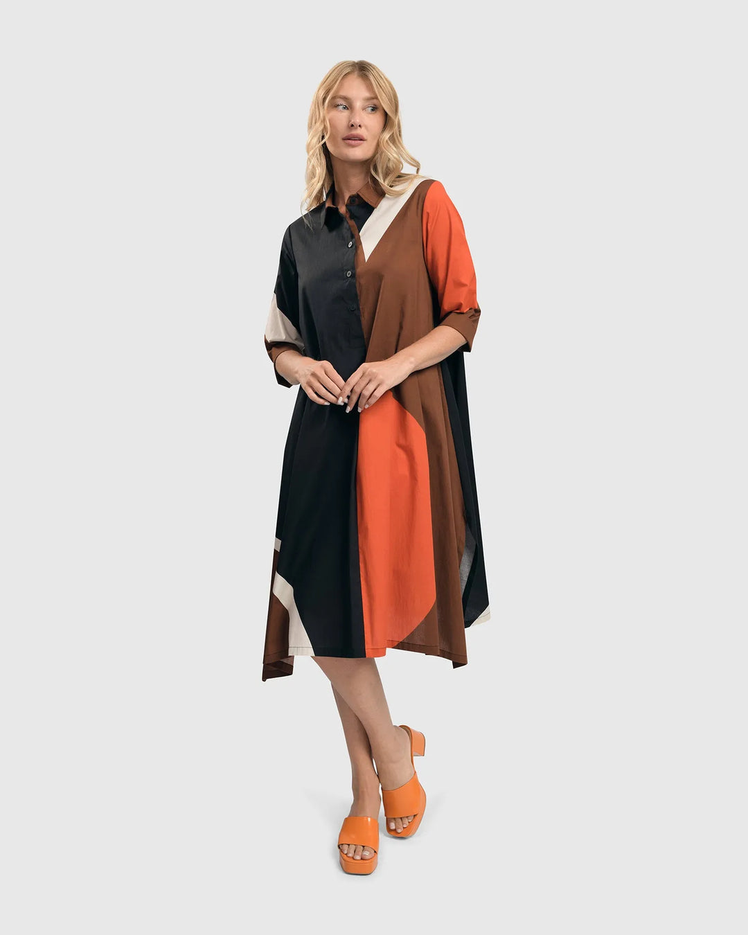 Abstract Trapeze Shirtdress, Bloom