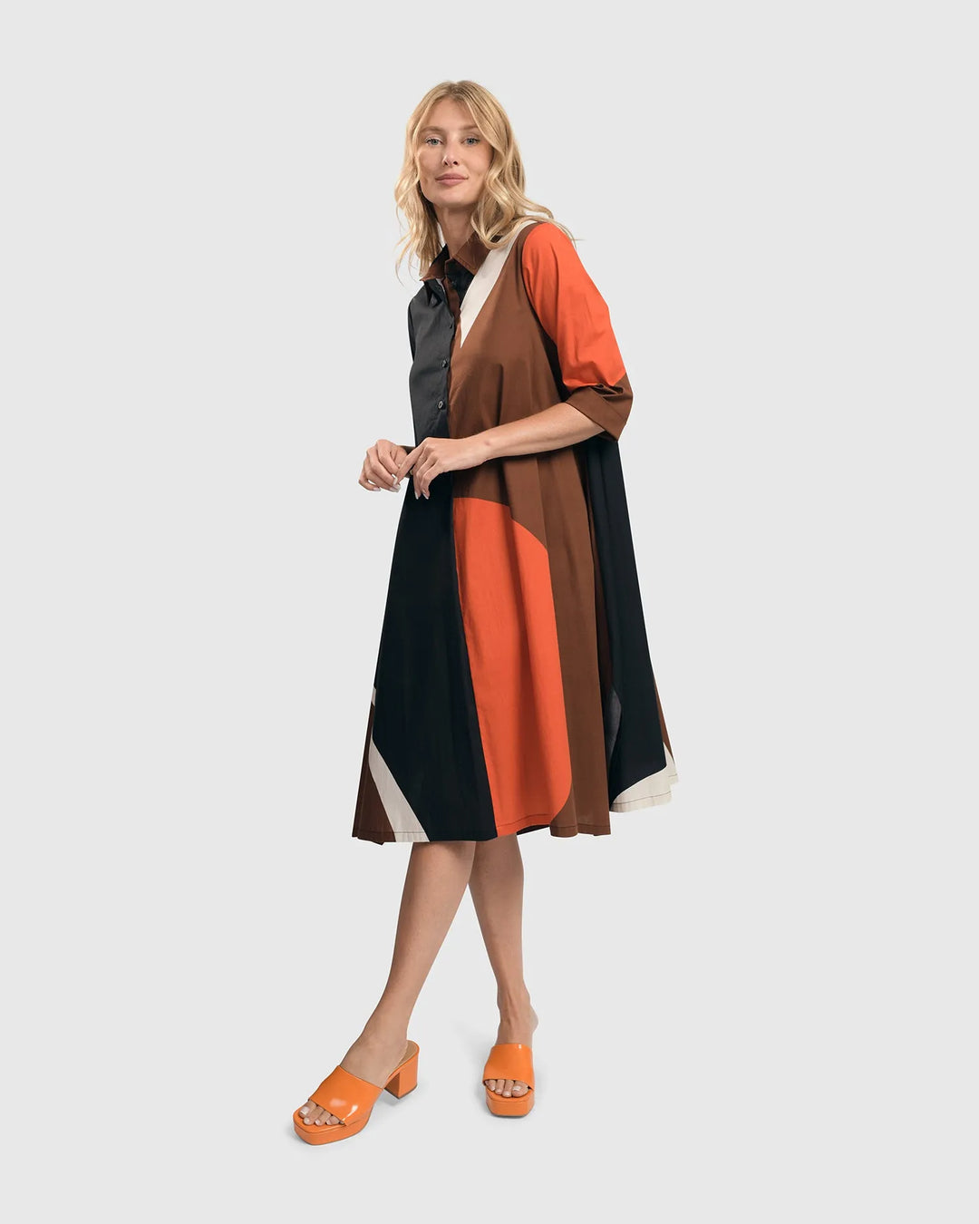 Abstract Trapeze Shirtdress, Bloom