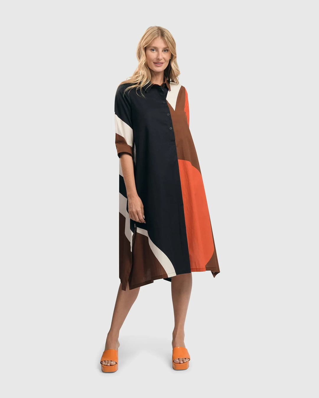 Abstract Trapeze Shirtdress, Bloom