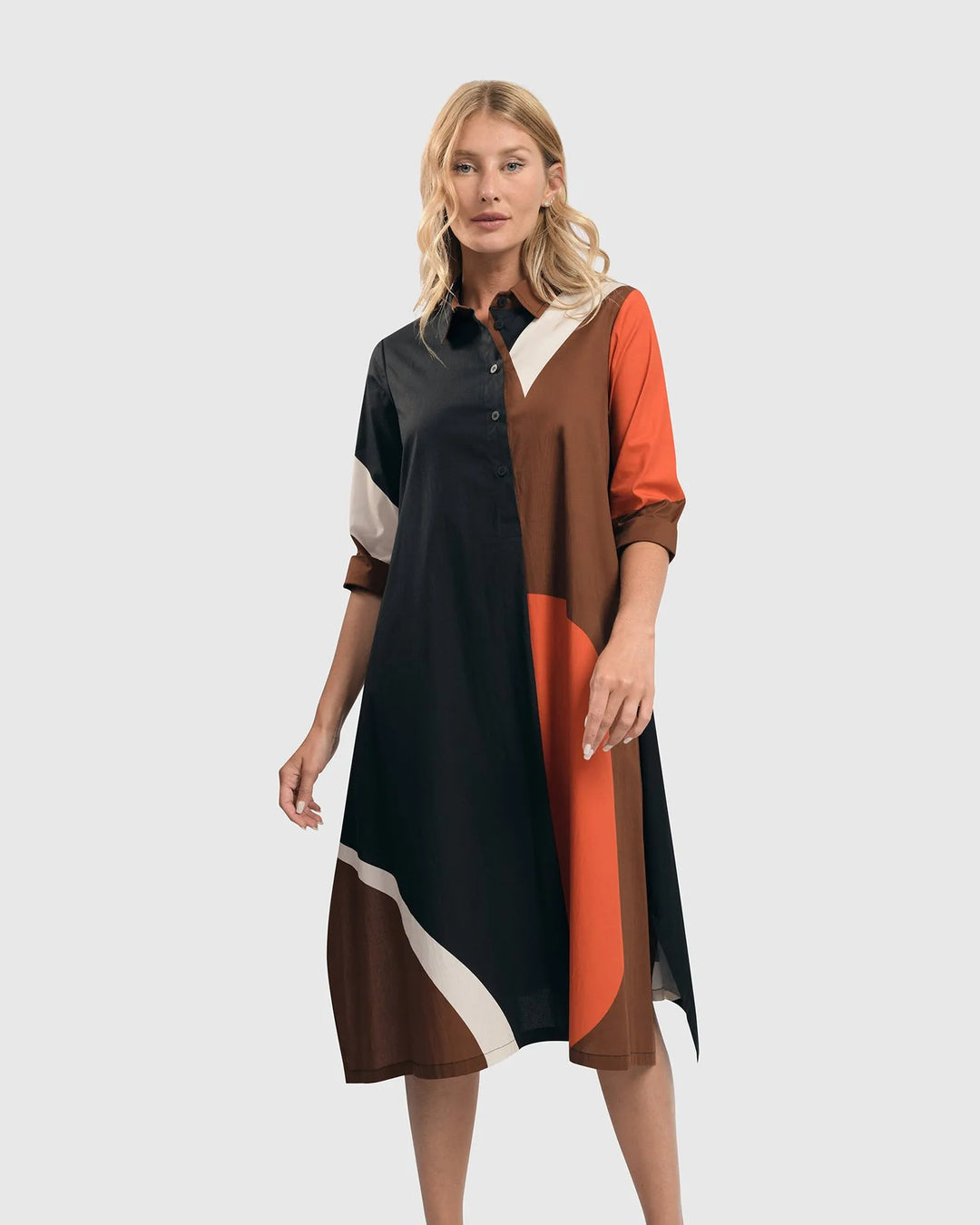 Abstract Trapeze Shirtdress, Bloom