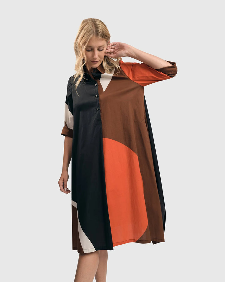 Abstract Trapeze Shirtdress, Bloom