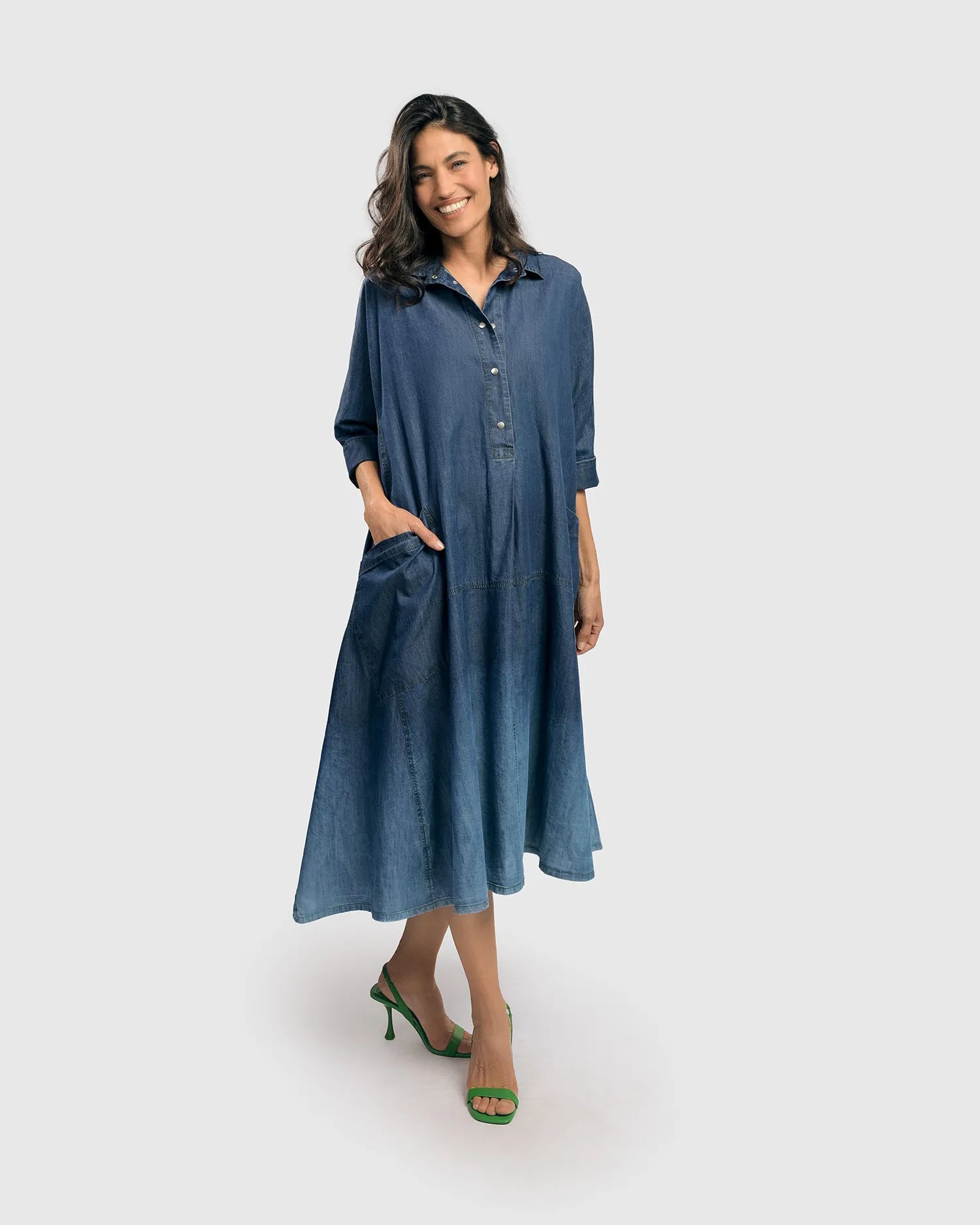 Luz Ombré Trapeze Maxi Dress, Denim – Alembika U.S.