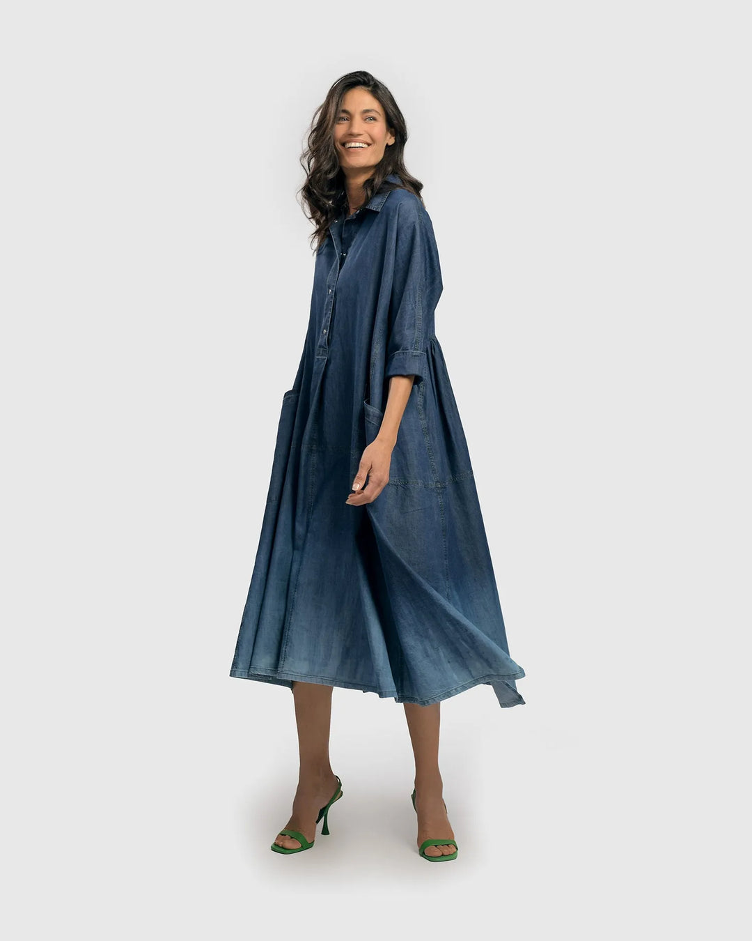 ombre denim dress Kobi Halperin Addison Belted Ombre Cotton Denim Maxi Dress, Medium Indigo, Women's, XS, Casual & Work Dresses Maxi Dresses