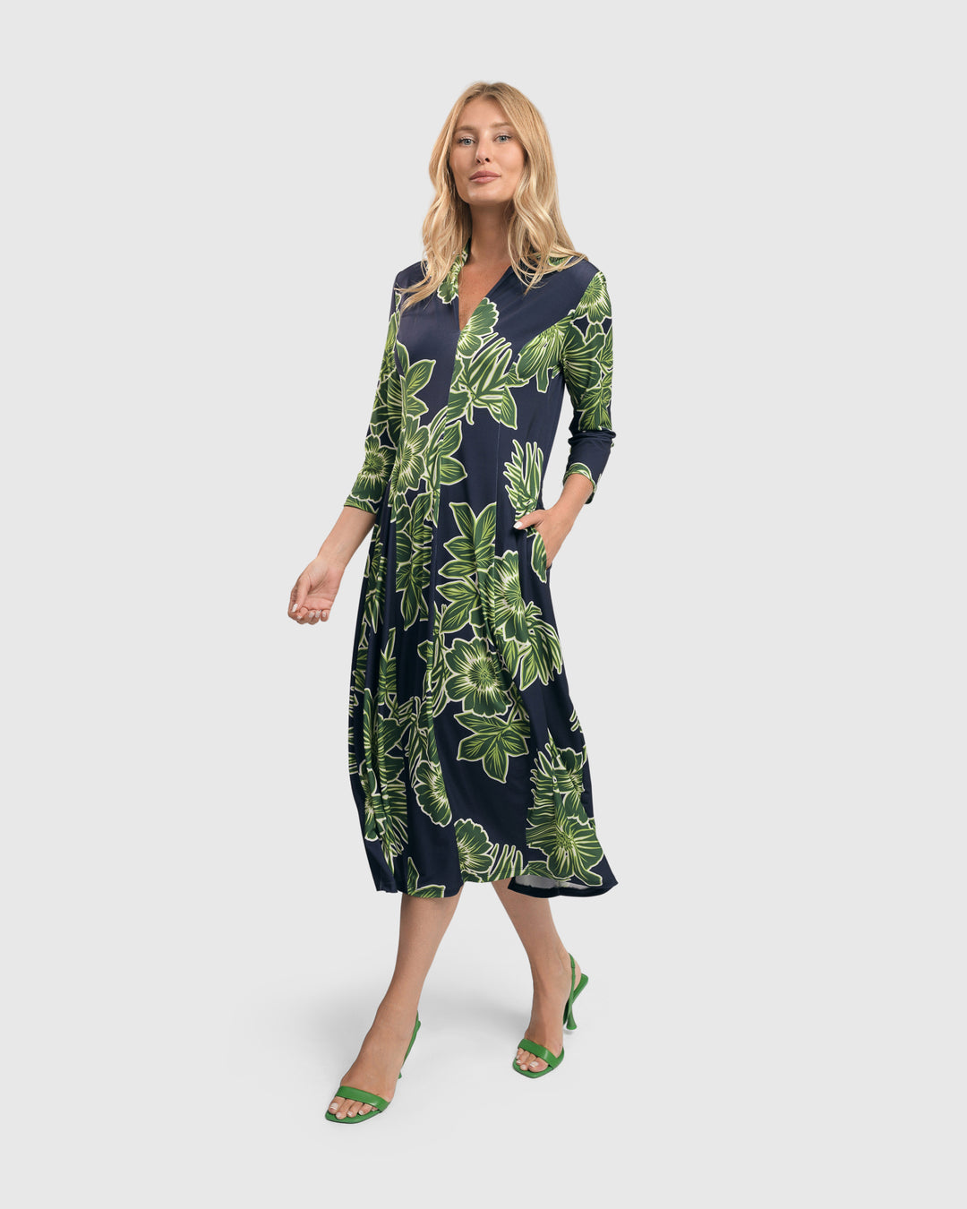 Island Cocoon Dress, Royal/green