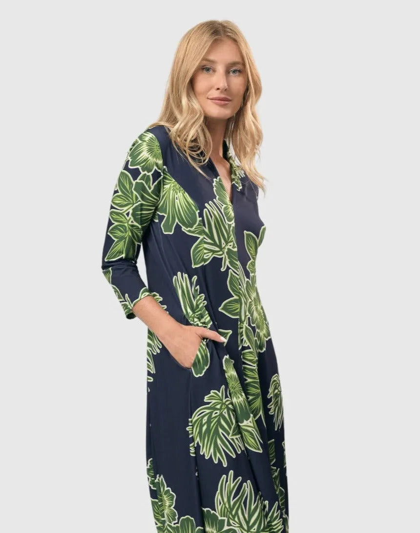 Island Cocoon Dress, Royal/green