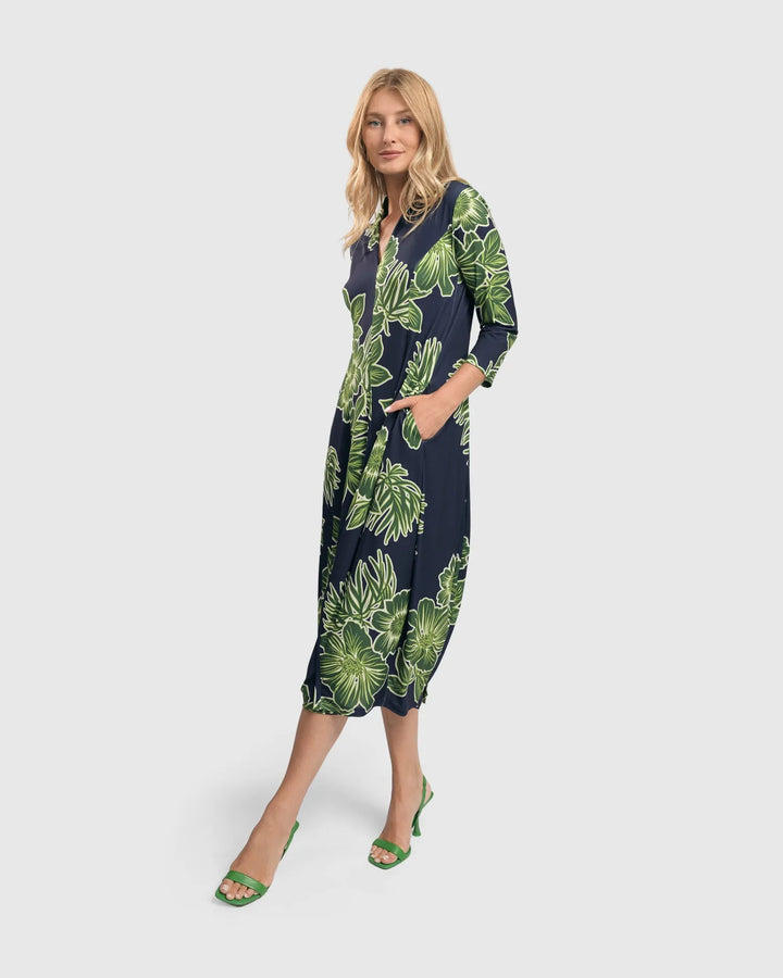 Island Cocoon Dress, Royal/green