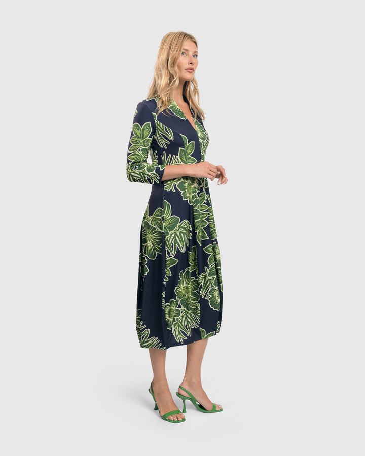 Island Cocoon Dress, Royal/green