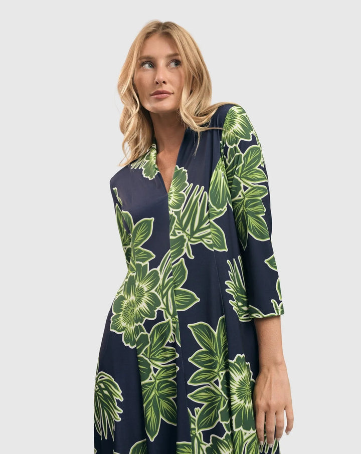 Island Cocoon Dress, Royal/green