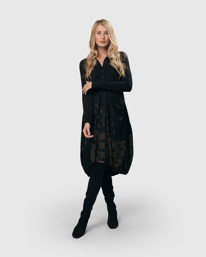 Tekbika Dot Wonderful Dress, Black/Khaki