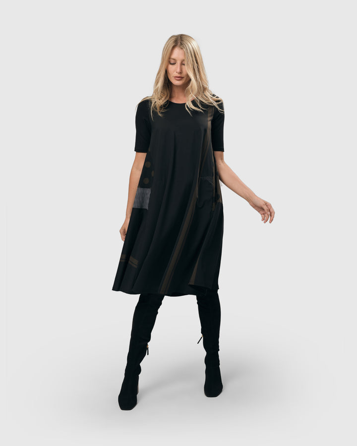 Tekbika Tee Trapeze Dress, Black/Khaki