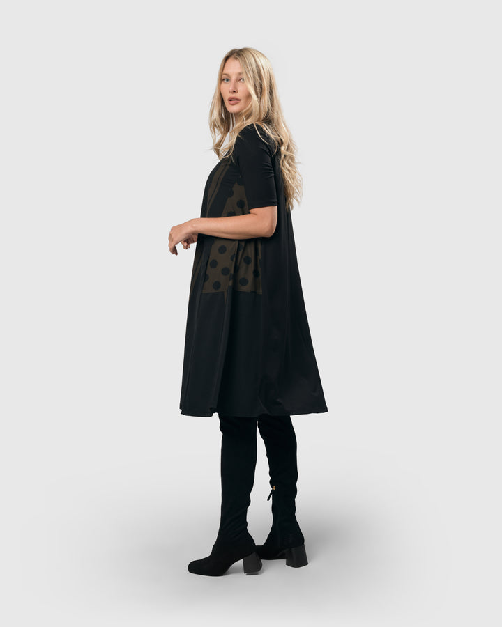 Tekbika Tee Trapeze Dress, Black/Khaki