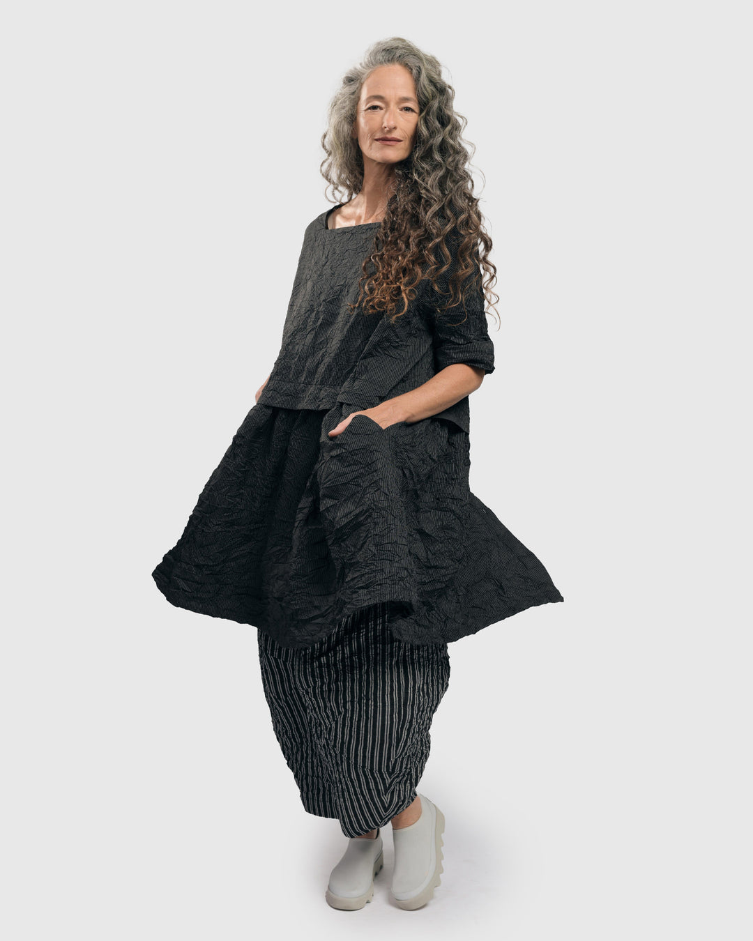 Urban Haven Pinstripe Crinkle Dress, Charcoal