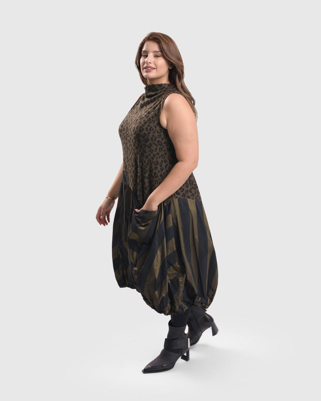 Chiu Whisper Wonderful Dress, Khaki - Alembika Designer Women's Clothing