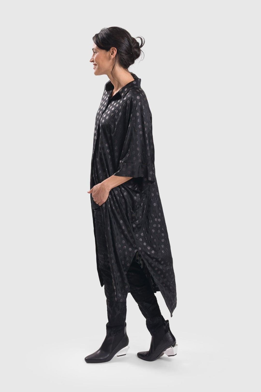 Circles Tunic Shirtdress, Black - Alembika Designer Women's Clothing