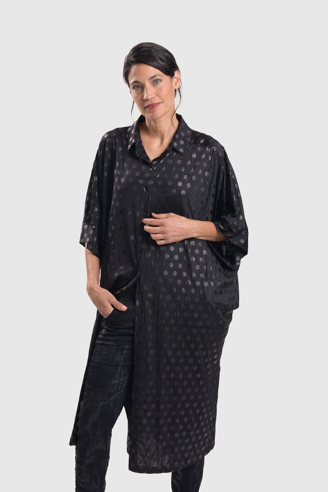 Circles Tunic Shirtdress, Black - Alembika Designer Women's Clothing