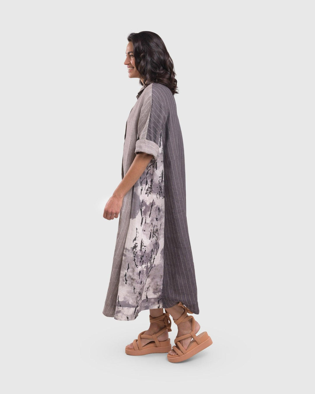 Dusk Trapeze Midi Dress, Fog - Alembika Designer Women's Clothing