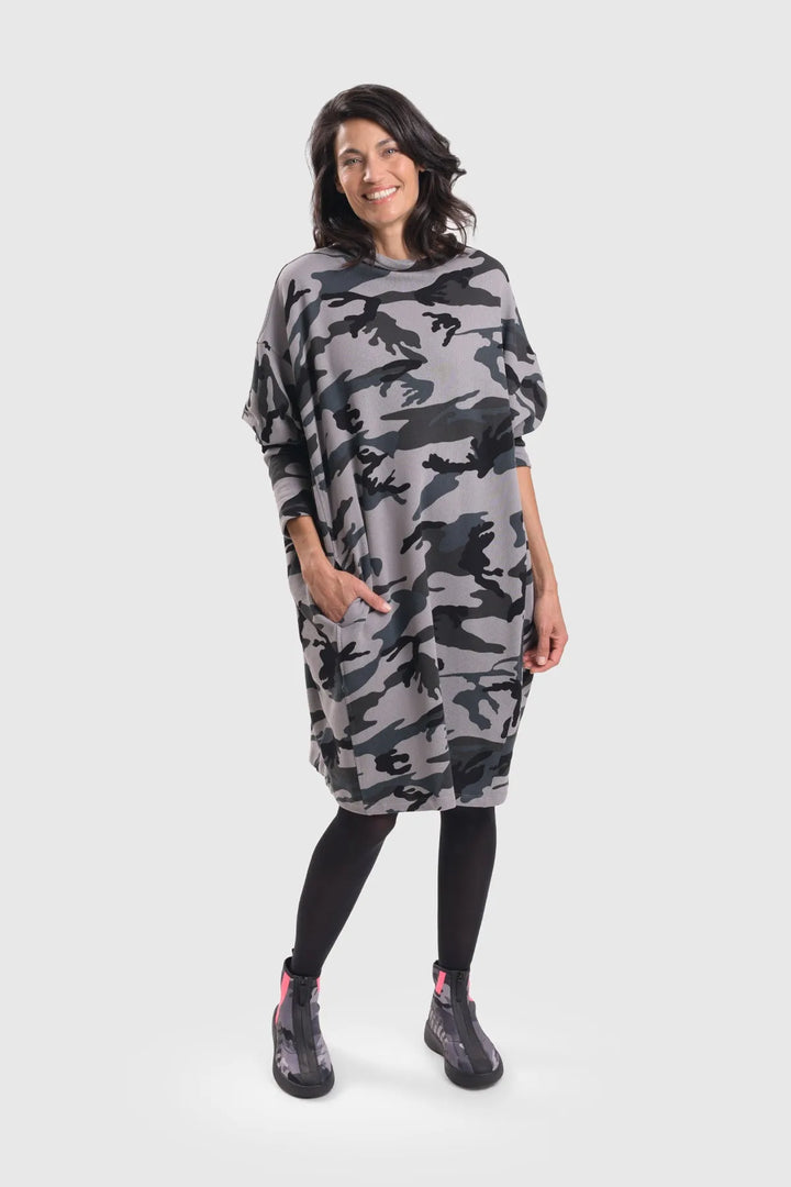 Urban Dolman Dress, Grey Camo