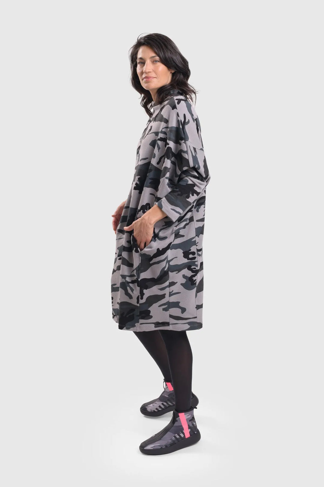 Urban Dolman Dress, Grey Camo