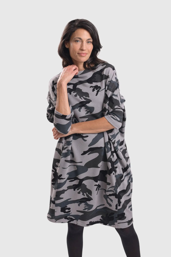 Urban Dolman Dress, Grey Camo