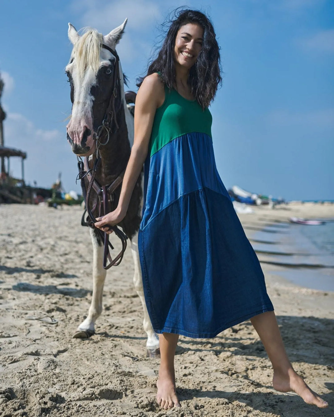 Fresh Colorblock Sleeveless Swing Dress, Ocean Alembika U.S. Fresh Colorblock Sleeveless Swing Dress, Ocean Alembika U.S.