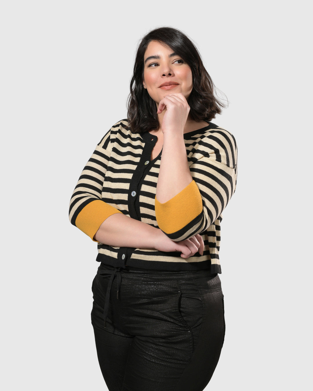 Moana Stripe Cardigan Sweater, Yellow/Black