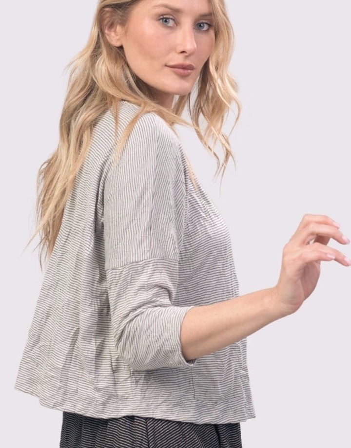White Crinkle Crop Cardigan for women over 40