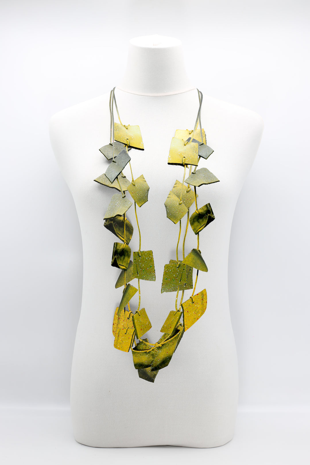 3-strand Recycled Leather Necklaces - Hand painted Yellow Graffiti