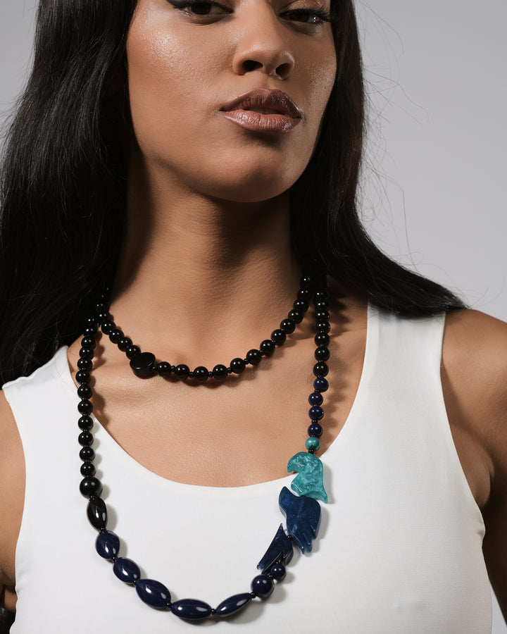 Tahiti Bird Bead Necklace, Blue