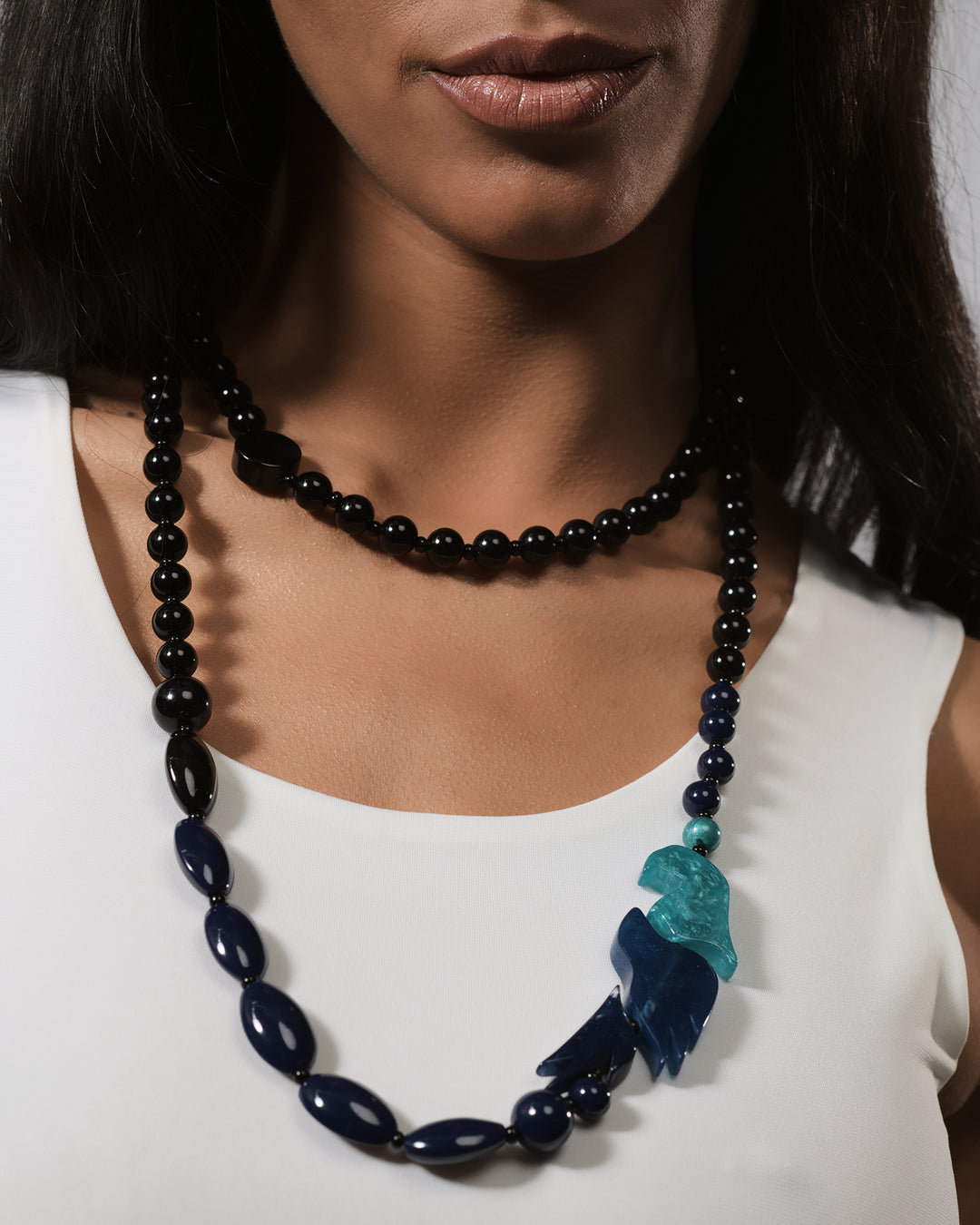 Tahiti Bird Bead Necklace, Blue