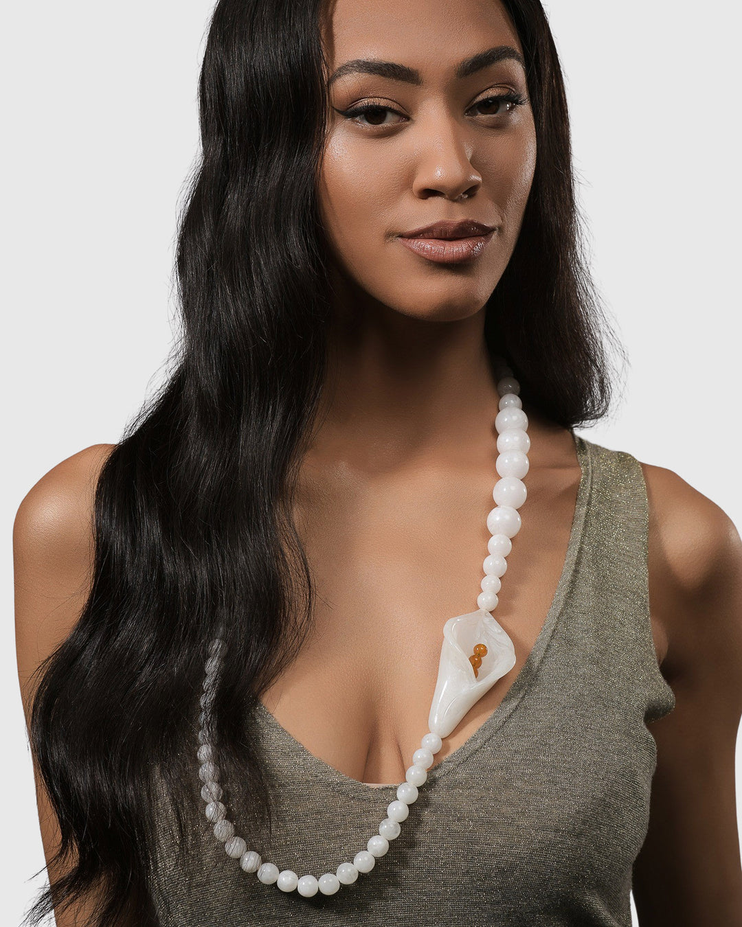 Lily Bead Necklace, White