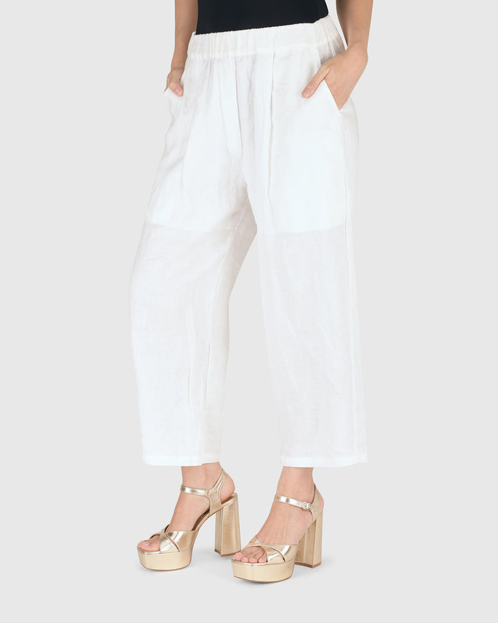Breeze Linen Crop Pants, White