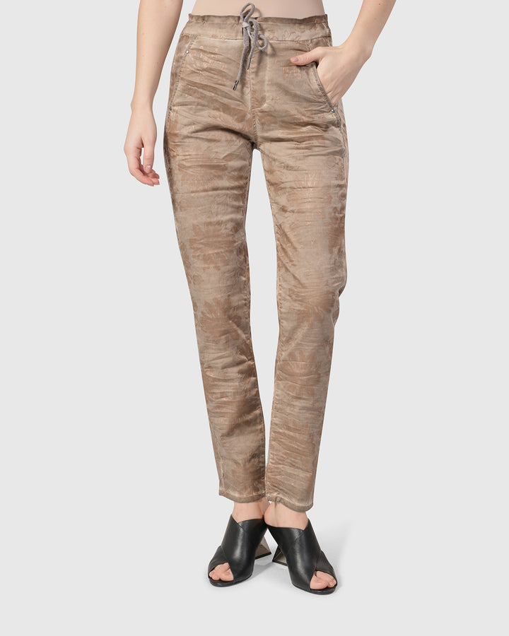 Floral Iconic Stretch Jeans, Gold Wash